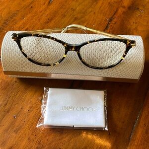 JIMMY CHOO TORTOISE SHELL PRESCRIPTION GLASSES WITH CASE AND CLEANING CLOTH